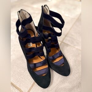 Somerset By Alice Temperley Black and Navy suede cage Heels (size 38)